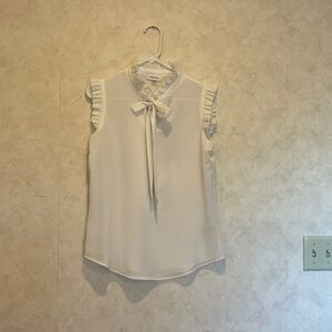 Club Monaco Cream Ruffle Tie-Neck Sleeveless Top